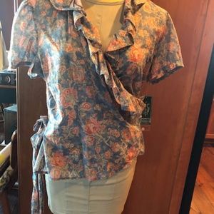 Ralph Lauren green label floral wrap blouse XL